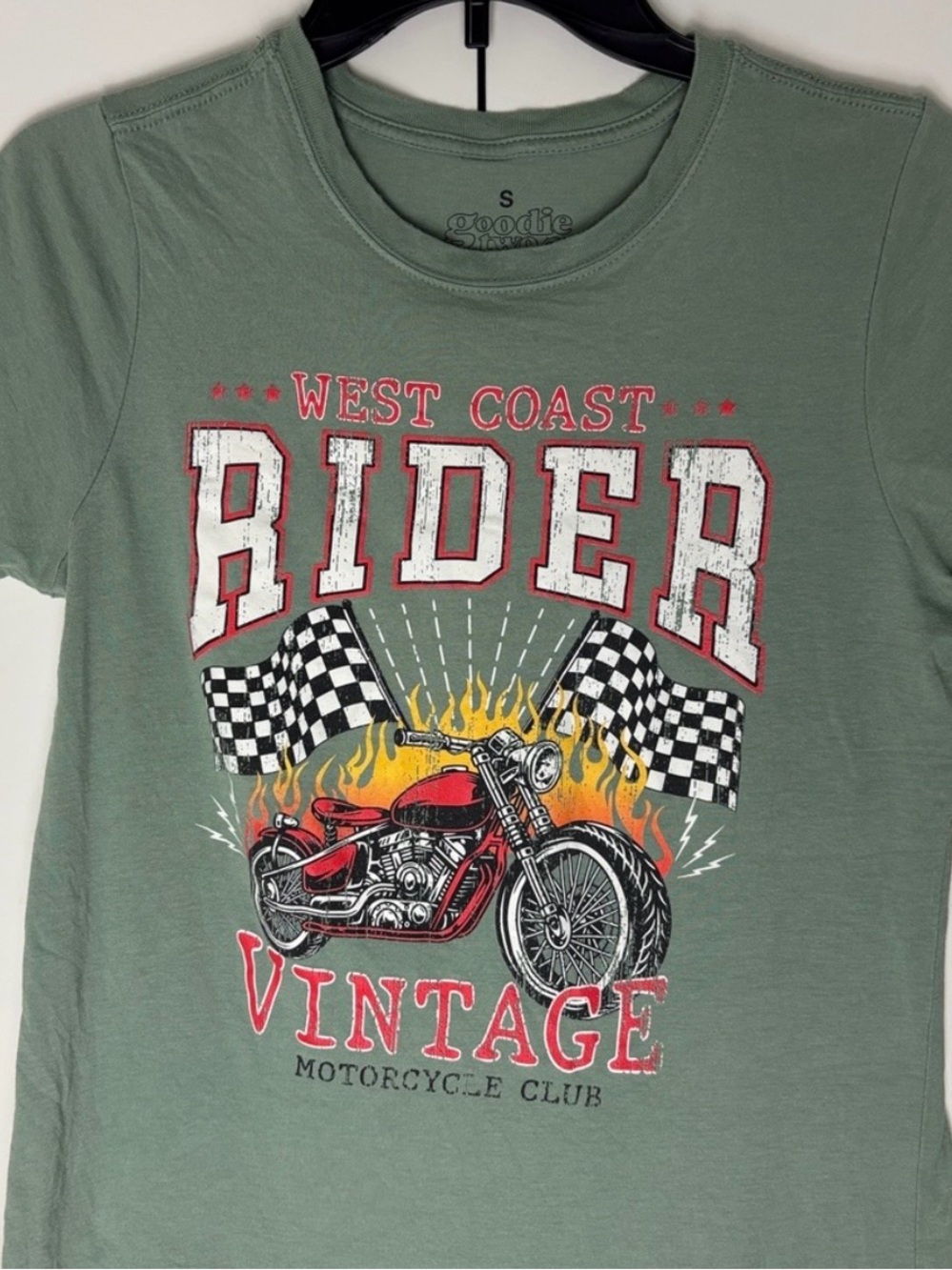 West Coast Rider Vintage Motorcycle Graphic Tee - Sage Green